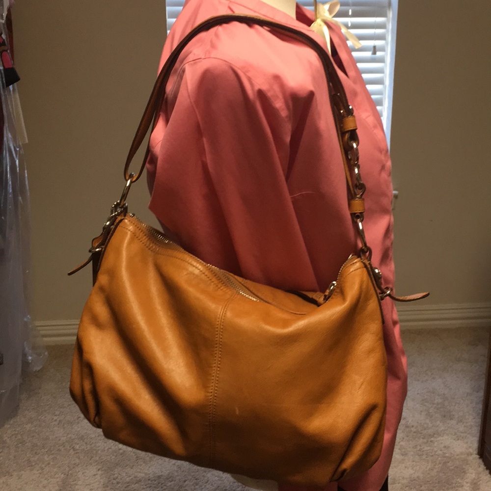 Purse purge: camel brown Coach shoulder bag